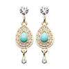 Gold, Silver CZ Dangle Avice Turquoise Multi-Gem Ear Stud Earrings-WildKlass Jewelry