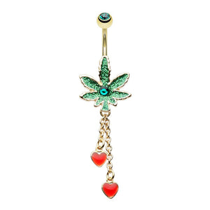 WILDKLASS Royal Highness Cannabis Pot Leaf Dangle Belly Button Ring-WildKlass Jewelry
