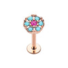 Rose Gold, Silver Gypsy Round Turquoise Top Steel Labret-WildKlass Jewelry