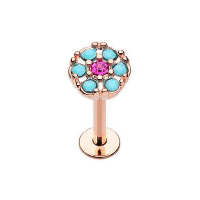 Rose Gold, Silver Gypsy Round Turquoise Top Steel Labret-WildKlass Jewelry