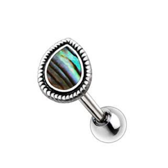 WILDKLASS 316L Stainless Steel Abalone Shell Inlay Teardrop Cartilage Earring-WildKlass Jewelry