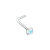 Gold, Silver Prong Set Iridescent Gem Top Steel L-Shaped, Stud Nose Ring-WildKlass Jewelry