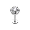 Rose Gold & Silver Round Embellished CZ Ornate Top Steel Labret-WildKlass Jewelry