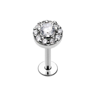 Rose Gold & Silver Round Embellished CZ Ornate Top Steel Labret-WildKlass Jewelry