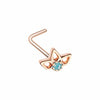 Gold, Rose Gold, Silver Sparkling Ornate Lotus L-Shape & Stud Nose Ring-WildKlass Jewelry
