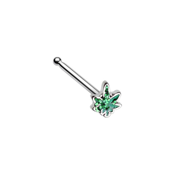 WILDKLASS Royal Highness Glitter Cannabis Pot Leaf Nose Stud Ring-WildKlass Jewelry