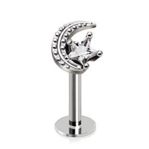 WildKlass Jewelry 316L Stainless Steel Moon and Star Labret-WildKlass Jewelry