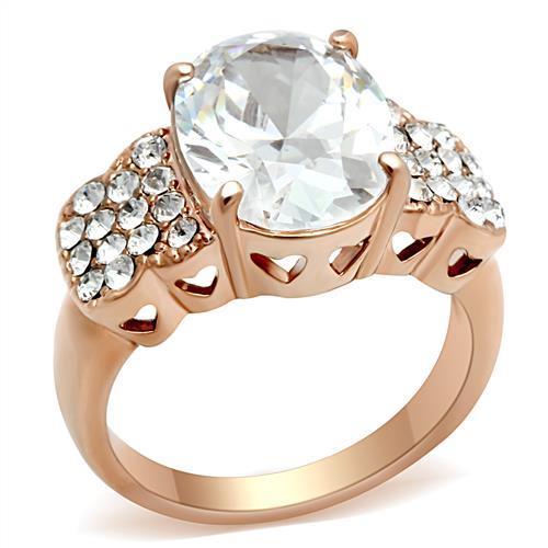 GL141 IP Rose Gold(Ion Plating) Brass Ring with AAA Grade CZ in Clear-WildKlass Jewelry