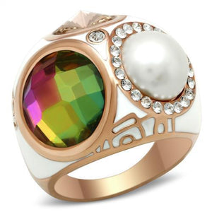 GL248 IP Rose Gold(Ion Plating) Brass Ring with Synthetic in Multi Color-WildKlass Jewelry