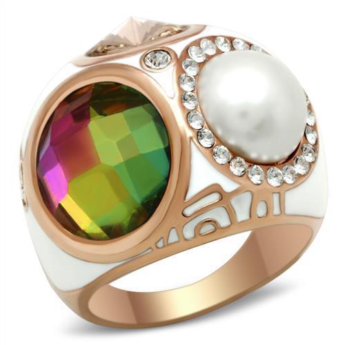 GL248 IP Rose Gold(Ion Plating) Brass Ring with Synthetic in Multi Color-WildKlass Jewelry