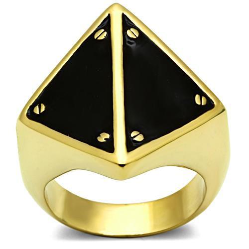 GL325 IP Gold(Ion Plating) Brass Ring with Epoxy in Jet-WildKlass Jewelry
