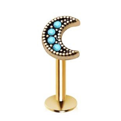 WildKlass Jewelry Gold Plated Turquoise Crescent Moon Labret-WildKlass Jewelry