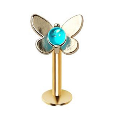 WildKlass Gold Plated Teal Blue Butterfly Labret-WildKlass Jewelry