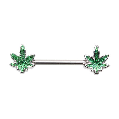 WILDKLASS Marijuana Sativa Cannabis Pot Leaf Nipple Barbell Ring-WildKlass Jewelry