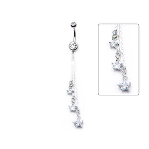 14g WildKlass Navel with 3 Prong Set Clear Gem Star Dangle Charm-WildKlass Jewelry