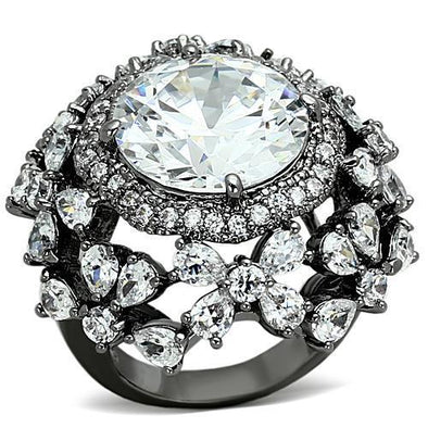 LOA874 Ruthenium Brass Ring with AAA Grade CZ in Clear-WildKlass Jewelry