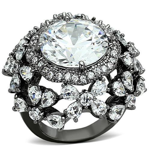 LOA874 Ruthenium Brass Ring with AAA Grade CZ in Clear-WildKlass Jewelry