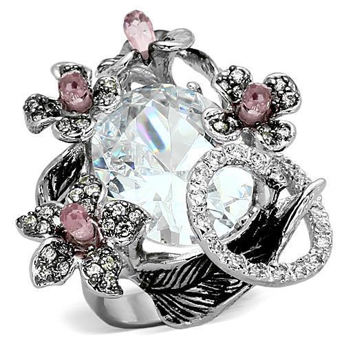LOA877 Rhodium + Ruthenium Brass Ring with AAA Grade CZ in Multi Color-WildKlass Jewelry