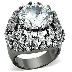 LOA885 Ruthenium Brass Ring with AAA Grade CZ in Clear-WildKlass Jewelry
