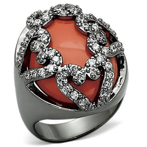 LOA886 Ruthenium Brass Ring with Synthetic in Orange-WildKlass Jewelry
