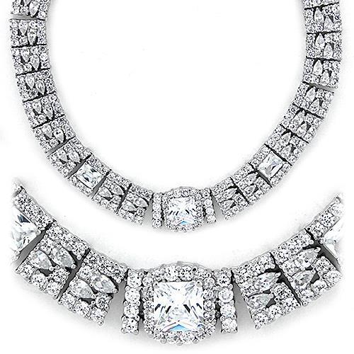 LOAS1305 Rhodium 925 Sterling Silver Necklace with AAA Grade CZ in Clear-WildKlass Jewelry