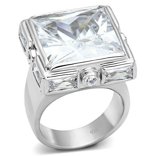 LOAS862 Rhodium 925 Sterling Silver Ring with AAA Grade CZ in Clear-WildKlass Jewelry