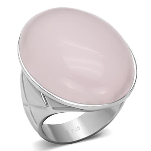 LOAS865 Rhodium 925 Sterling Silver Ring with Precious Stone in Light Rose-WildKlass Jewelry