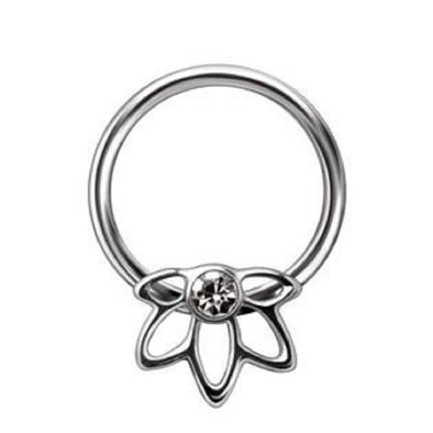 WILDKLASS 316L Stainless Steel Flower Snap-in Captive Bead Ring-WildKlass Jewelry