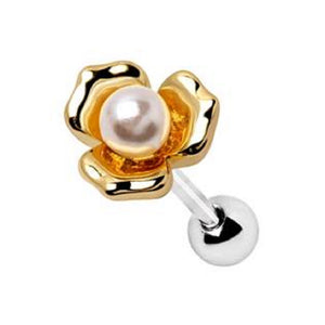 WILDKLASS Gold Plated Pearl Flower Cartilage Earring-WildKlass Jewelry