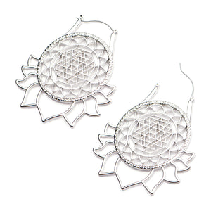 20g 316L Surgical Steel Mandala Lotus Flower WildKlass Plug Hoops-WildKlass Jewelry