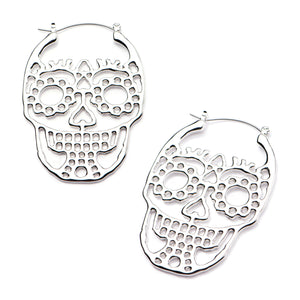 20g 316L Surgical Steel Silver Casted Cutout Skull WildKlass Plug Hoops-WildKlass Jewelry