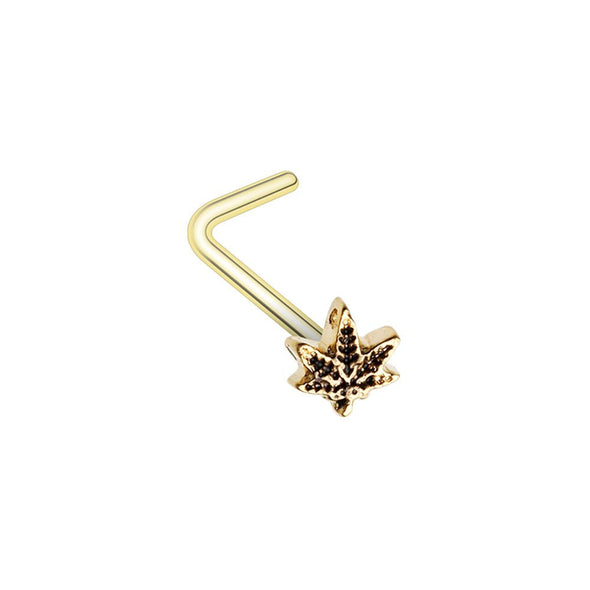 WILDKLASS Golden Yes we Cannabis Pot Leaf L-Shape Nose Ring-WildKlass Jewelry