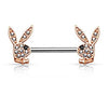 Crystal Paved Playboy Bunny 316L Surgical Steel Nipple Barbell-WildKlass Jewelry