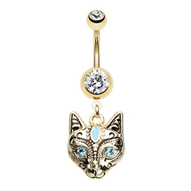 Golden Cleopatra Cat WildKlass Belly Button Ring-WildKlass Jewelry