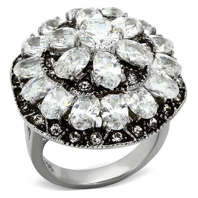 TK1016 High polished (no plating) Stainless Steel Ring with AAA Grade CZ in Clear-WildKlass Jewelry