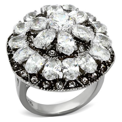 TK1016 High polished (no plating) Stainless Steel Ring with AAA Grade CZ in Clear-WildKlass Jewelry