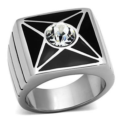 TK1049 High polished (no plating) Stainless Steel Ring with Top Grade Crystal in Clear-WildKlass Jewelry