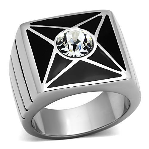 TK1049 High polished (no plating) Stainless Steel Ring with Top Grade Crystal in Clear-WildKlass Jewelry