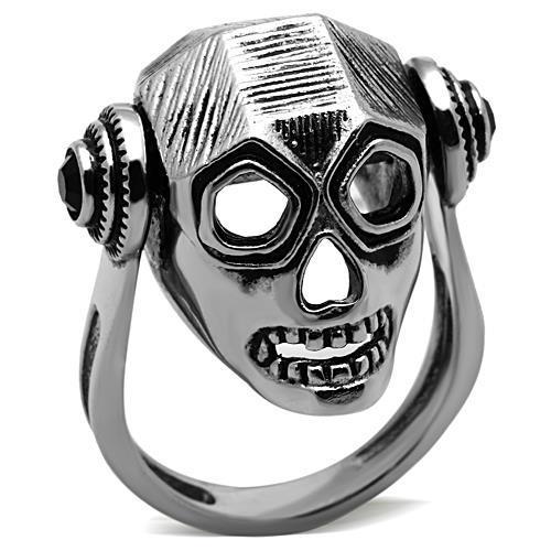 TK1115 High polished (no plating) Stainless Steel Ring with Top Grade Crystal in Jet-WildKlass Jewelry