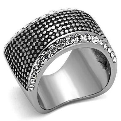 TK1198 High polished (no plating) Stainless Steel Ring with Top Grade Crystal in Clear-WildKlass Jewelry