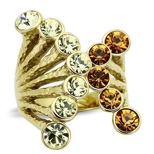 TK1291 IP Gold(Ion Plating) Stainless Steel Ring with Top Grade Crystal in Multi Color-WildKlass Jewelry