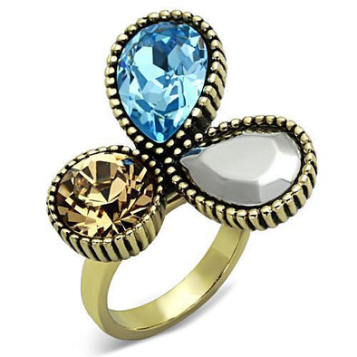 TK1496 IP Gold(Ion Plating) Stainless Steel Ring with Top Grade Crystal in Multi Color-WildKlass Jewelry