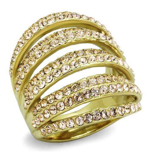 TK1637 IP Gold(Ion Plating) Stainless Steel Ring with Top Grade Crystal in Light Peach-WildKlass Jewelry