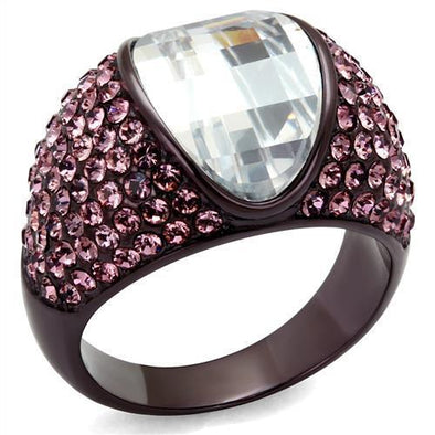 TK1692DC IP Dark Brown (IP coffee) Stainless Steel Ring with AAA Grade CZ in Clear-WildKlass Jewelry