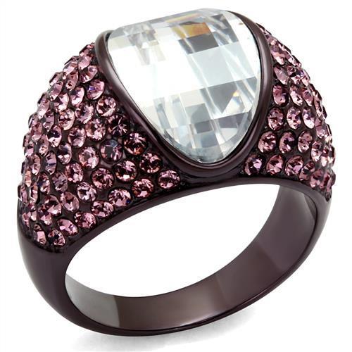 TK1692DC IP Dark Brown (IP coffee) Stainless Steel Ring with AAA Grade CZ in Clear-WildKlass Jewelry
