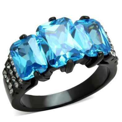 TK1866 IP Black(Ion Plating) Stainless Steel Ring with AAA Grade CZ in Sea Blue-WildKlass Jewelry