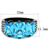 TK1866 IP Black(Ion Plating) Stainless Steel Ring with AAA Grade CZ in Sea Blue-WildKlass Jewelry