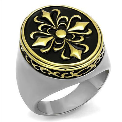 TK2241 Two-Tone IP Gold (Ion Plating) Stainless Steel Ring with Epoxy in Jet-WildKlass Jewelry