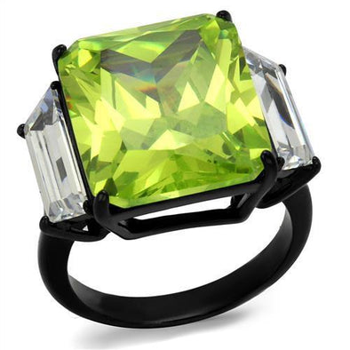 TK2275 IP Black(Ion Plating) Stainless Steel Ring with AAA Grade CZ in Apple Green color-WildKlass Jewelry