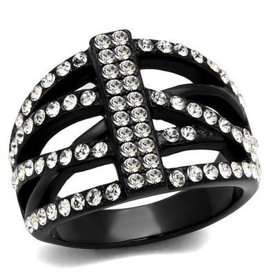 TK2354 IP Black(Ion Plating) Stainless Steel Ring with Top Grade Crystal in Clear-WildKlass Jewelry